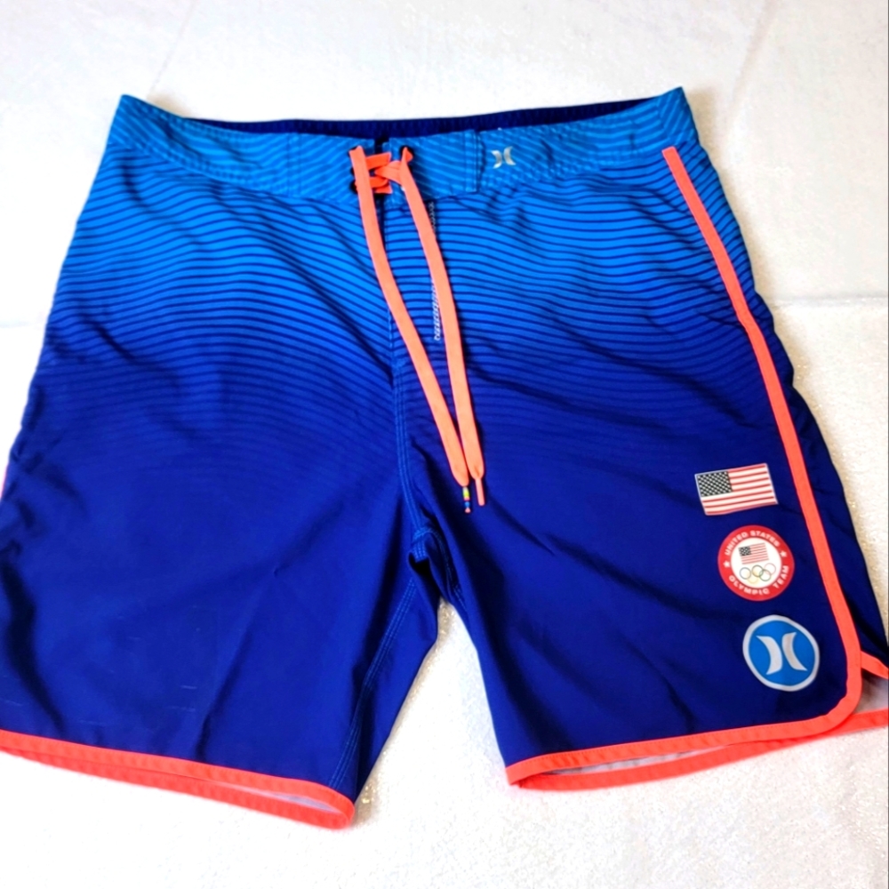 Hurley Phantom Board Short Men 34 Blue Striped Olympic Team USA Flag Swim